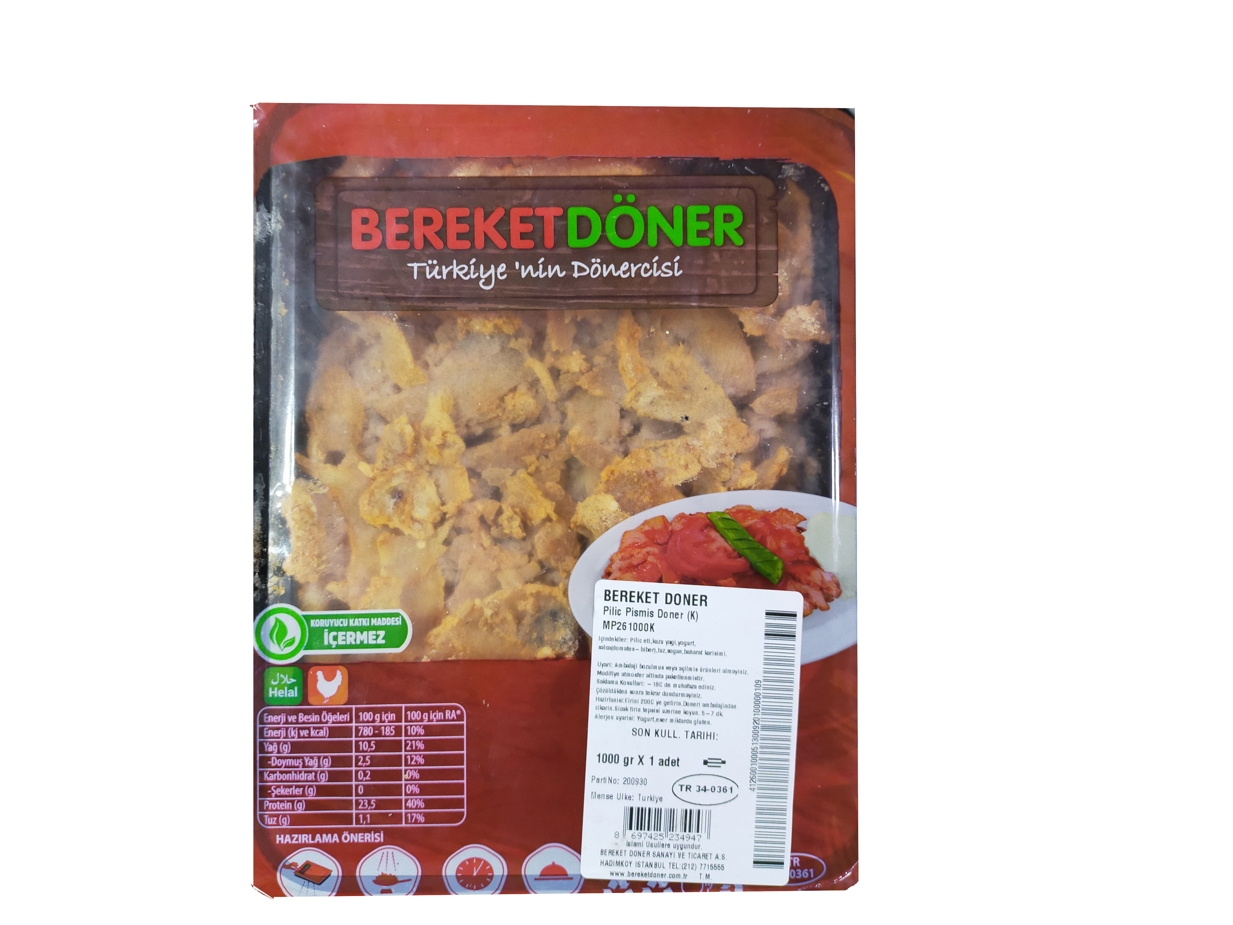 BEREKET PİLİÇ PİŞMİŞ DÖNER 1 KG