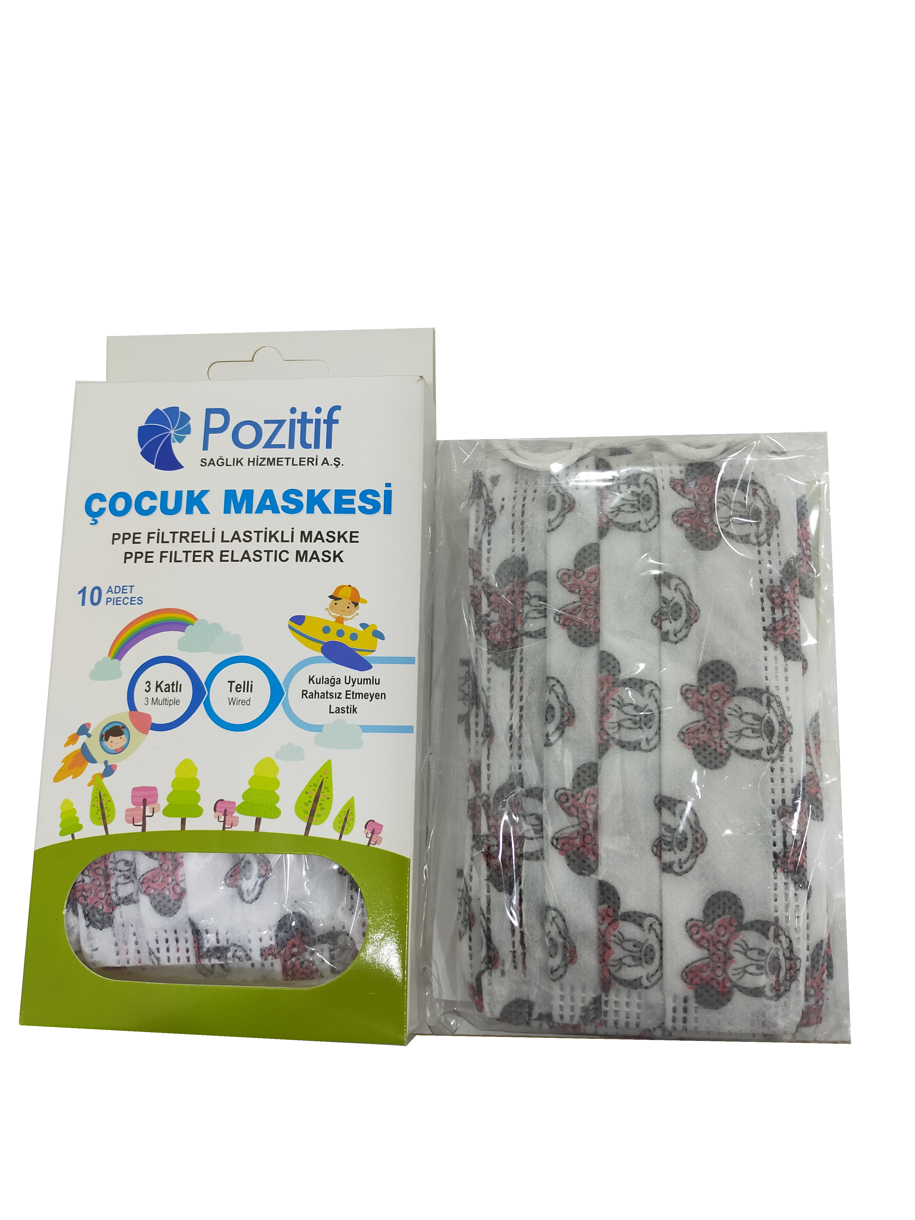 POZİTİF ÇOÇUK MASKESİ 3 KATLI TELLİ 10 LU