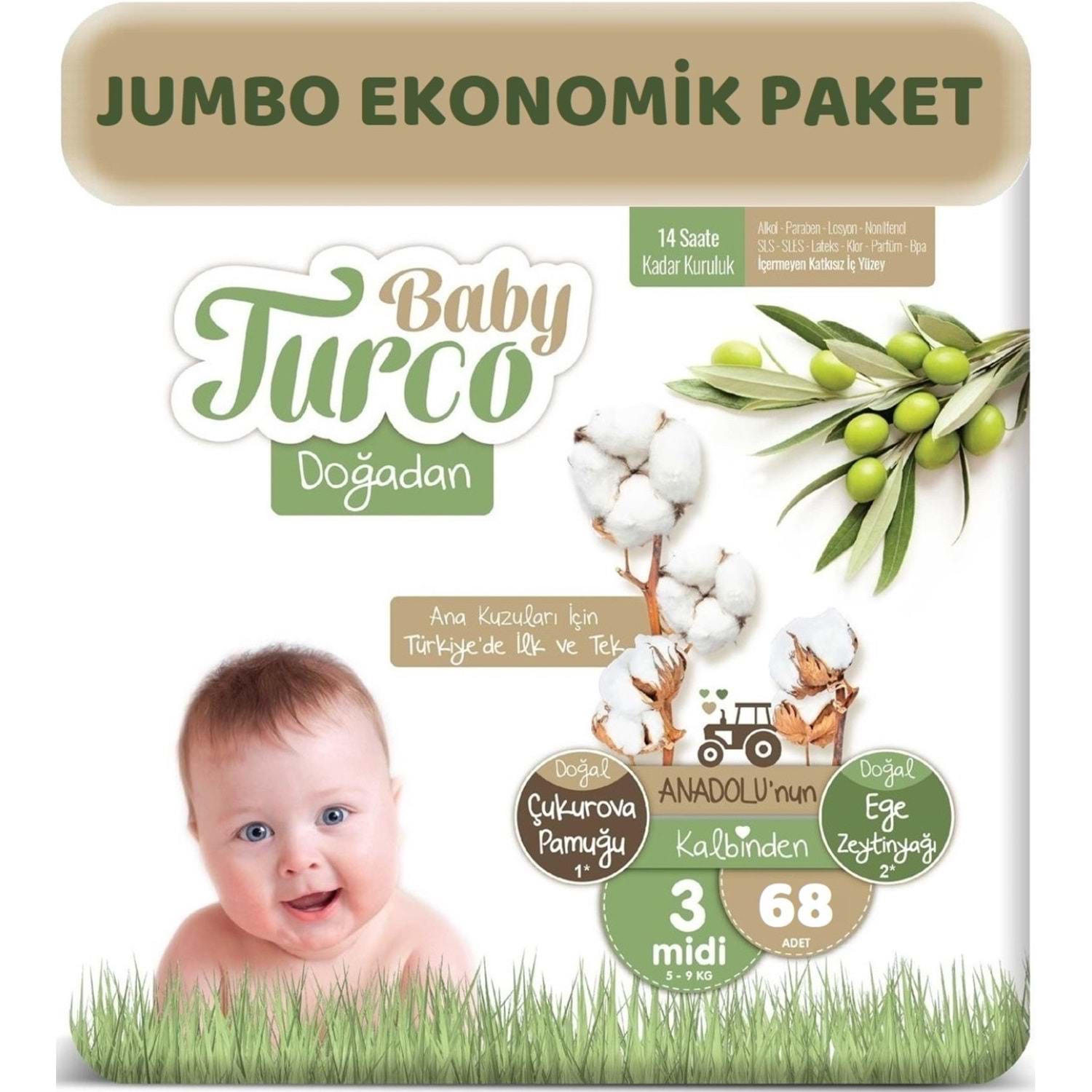 DOĞADAN BEBEK BEZİ 3 BEDEN MİDİ 68 Lİ