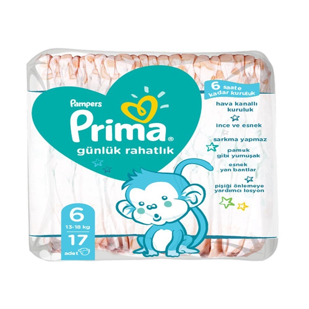 PRİMA BEBEK BEZİ GÜNLÜK RAHATLIK 6 BEDEN 17 Lİ